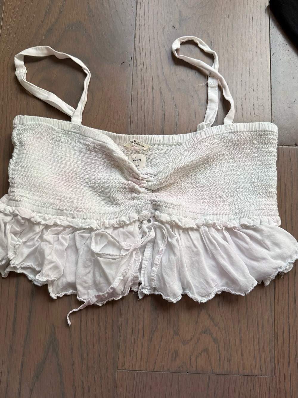 Wilfred by Aritzia Smocked Ruffle Crop Cami Tank Top